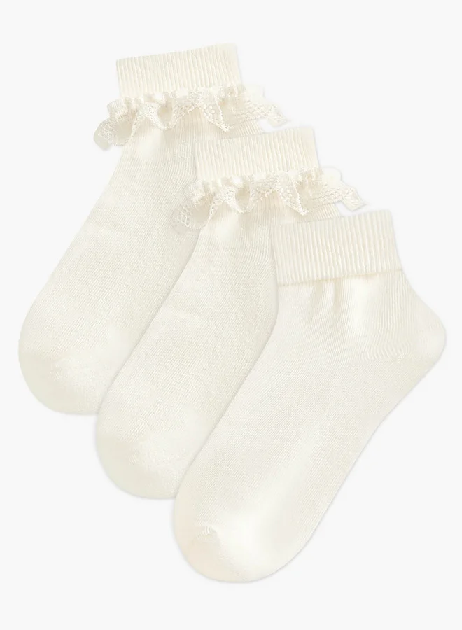 Pack Of 3 Girls School Socks With Lace Frill